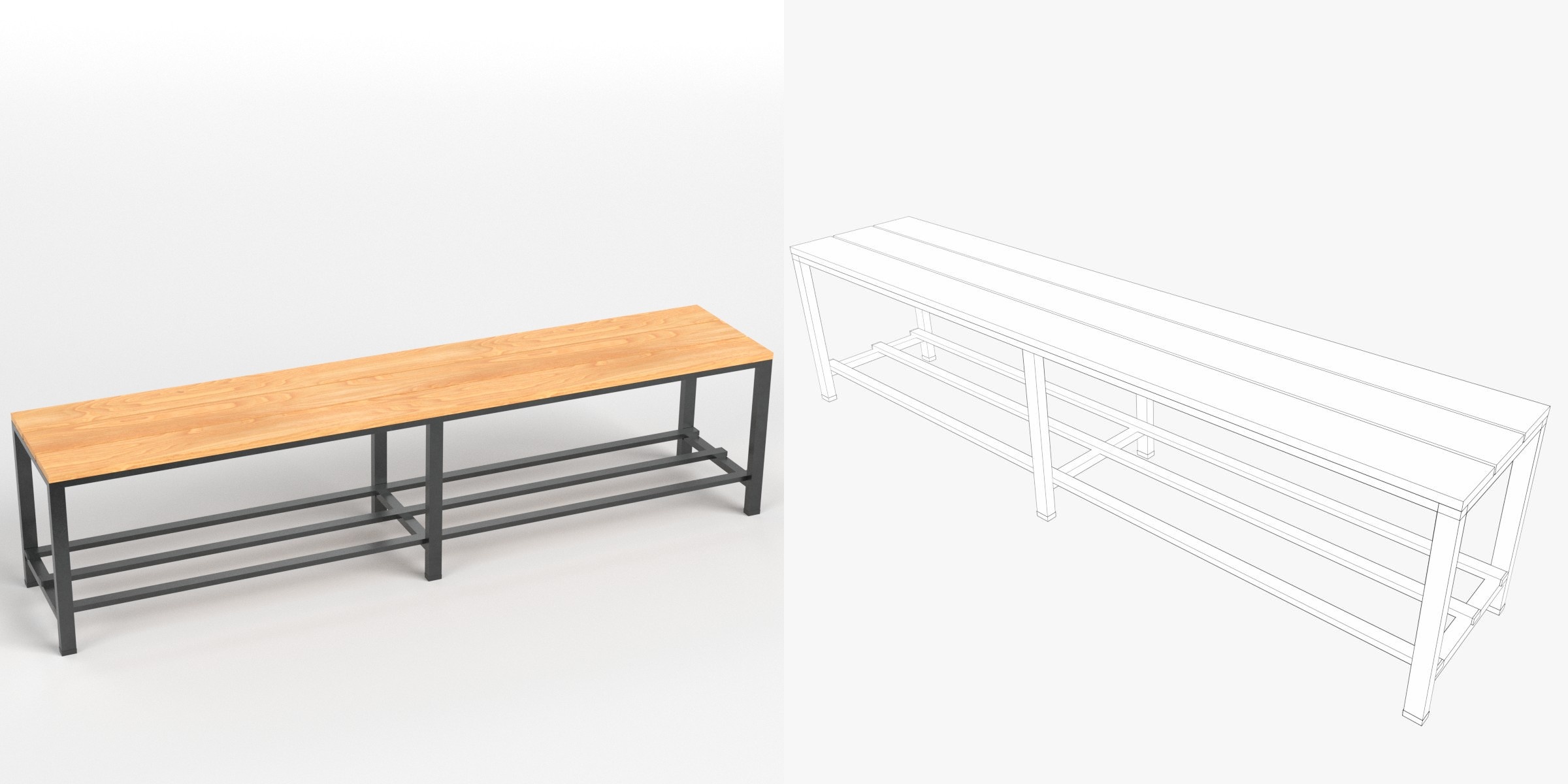 3D-Modell - Umkleidebank mit Schuhablage