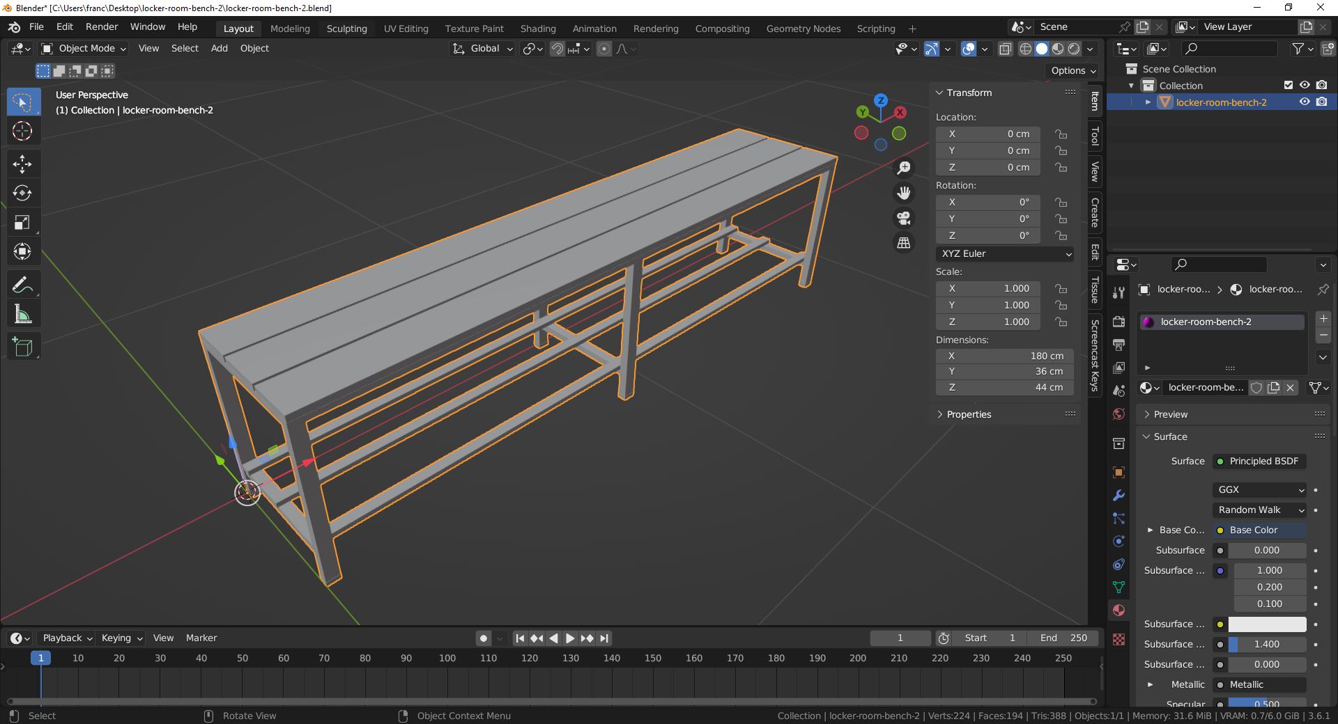 3D-Modell - Umkleidebank mit Schuhablage - 09