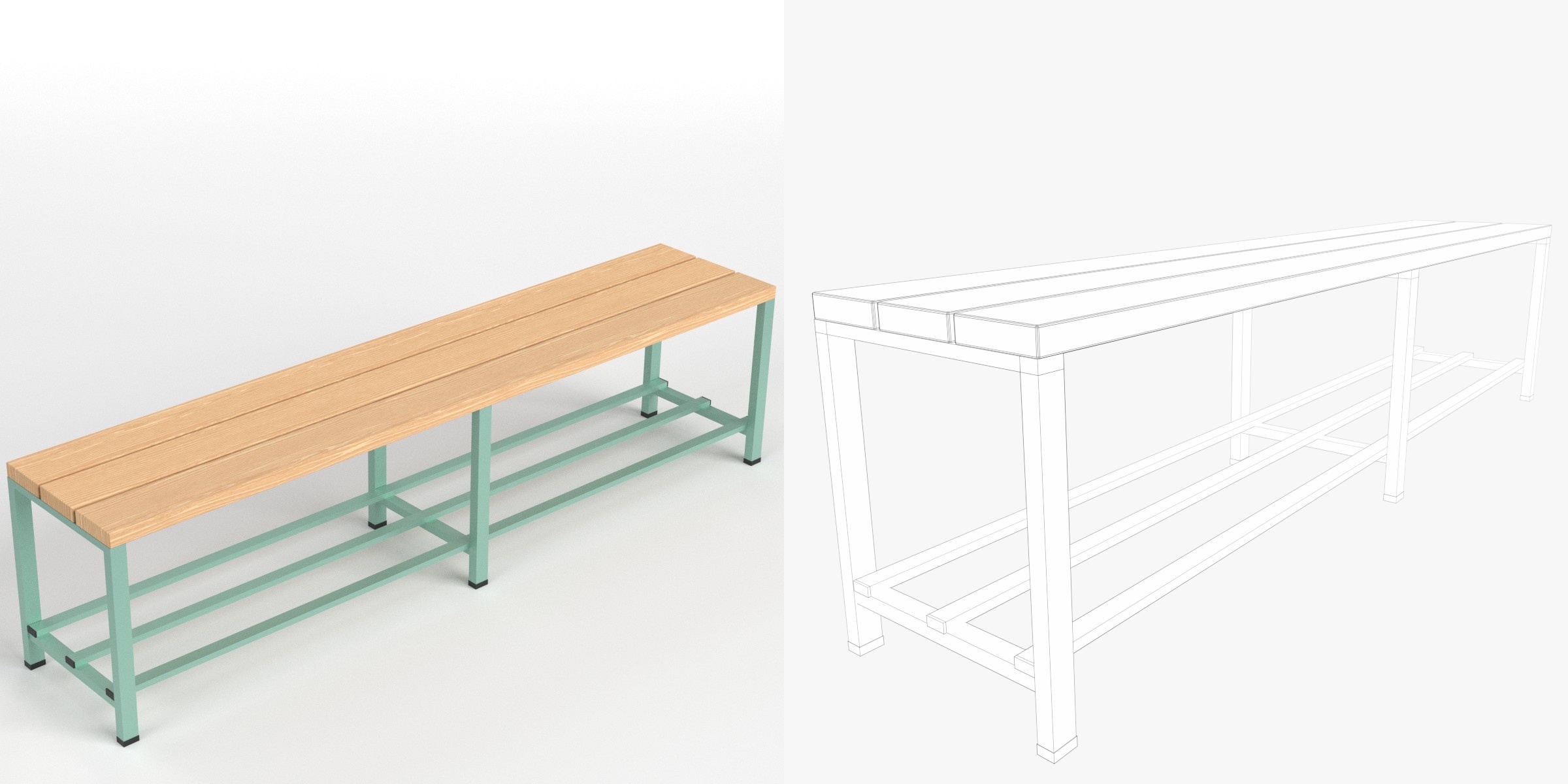 3D-Modell - Umkleidebank mit Schuhablage