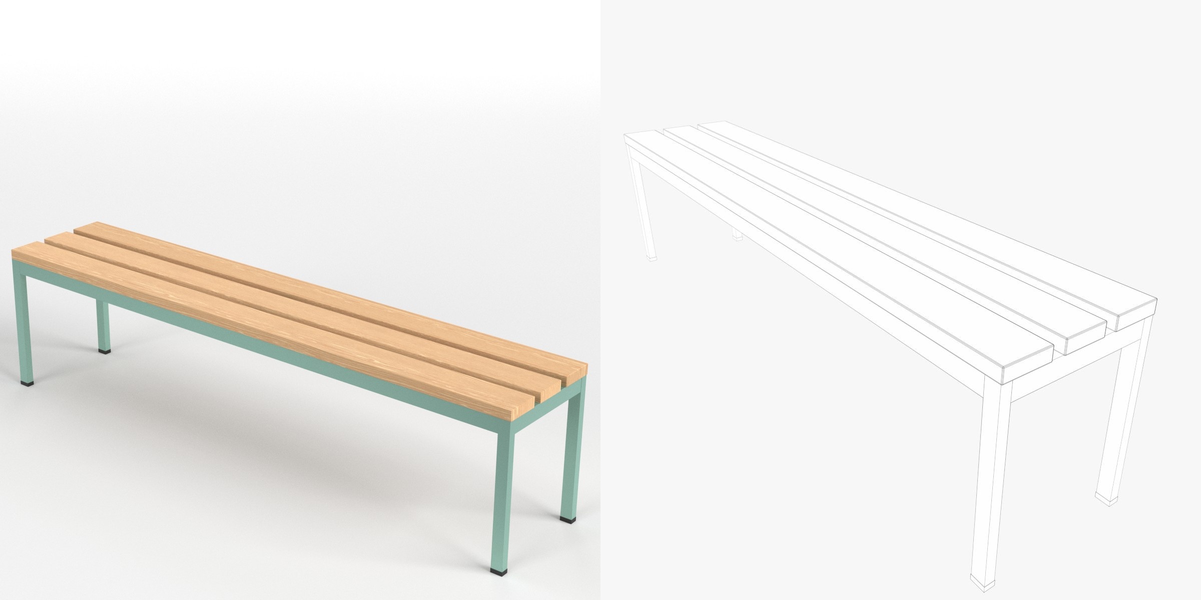 3D-Modell - Umkleidebank mit Holzlatten