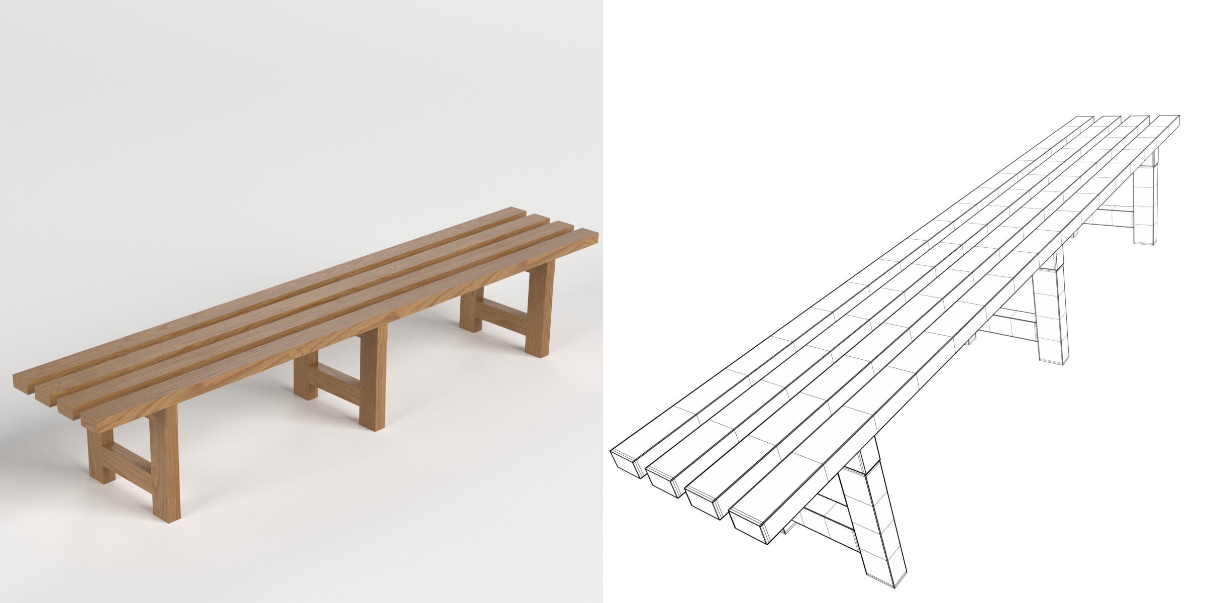 3D-Modell - Umkleidebank aus Holz