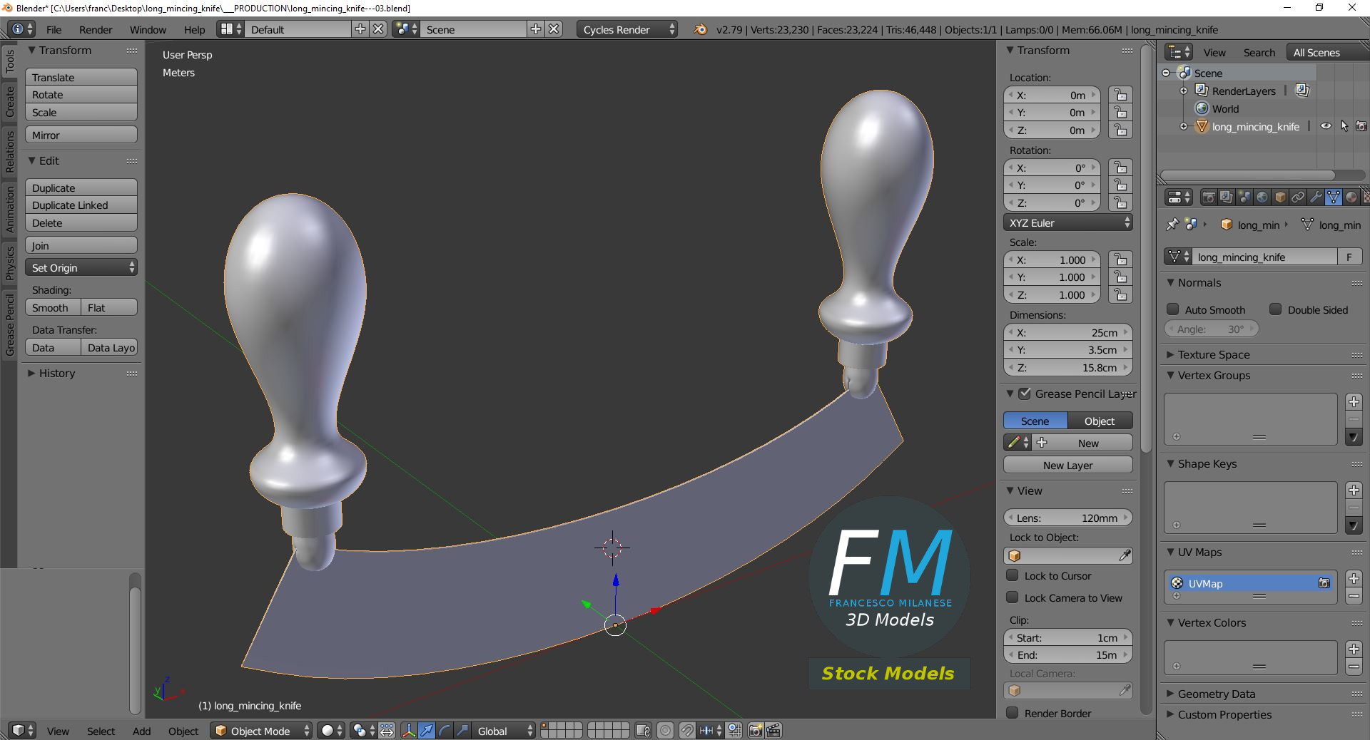 3D-Modell - Langes Wiegemesser - 09