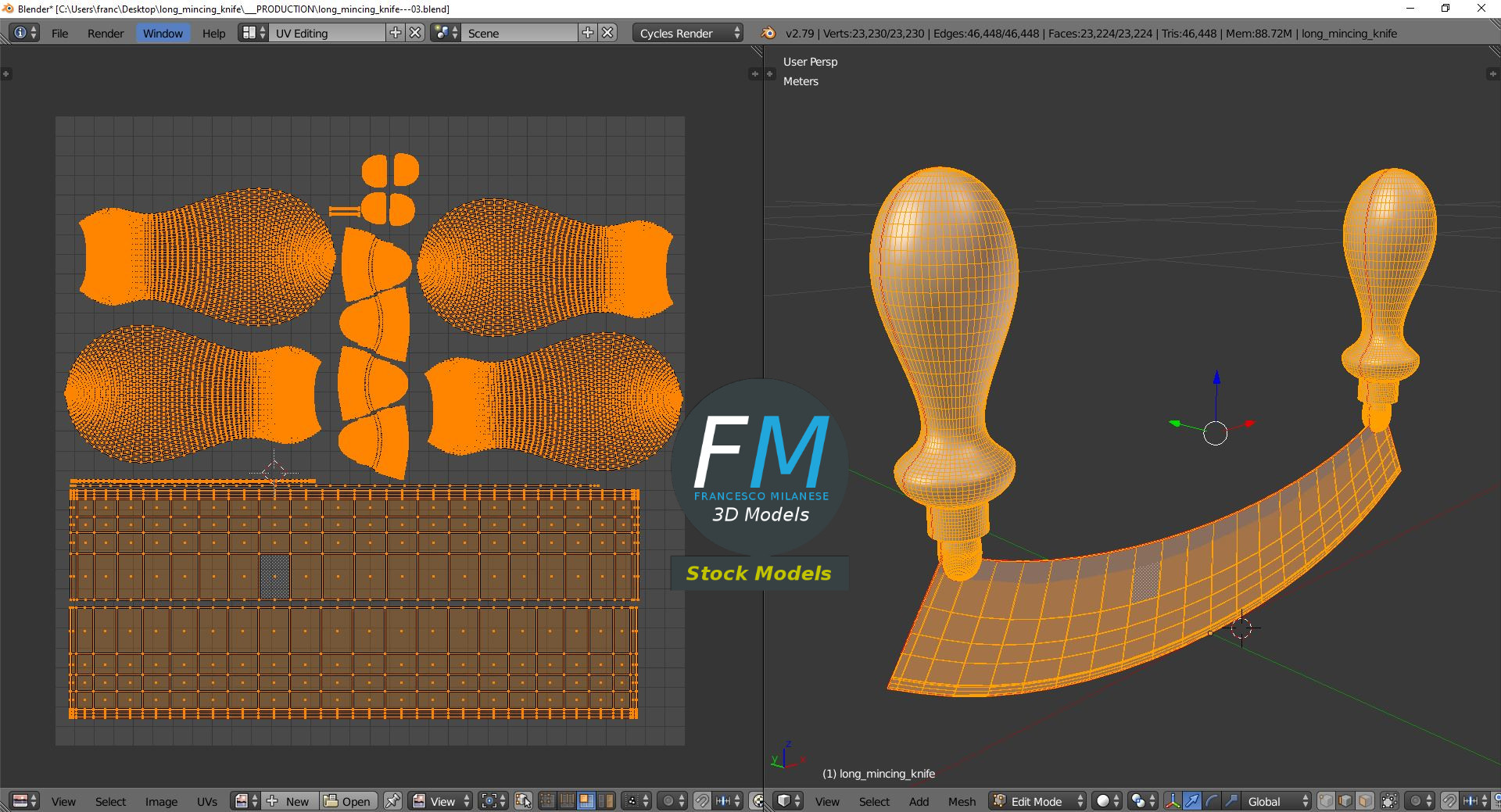 3D-Modell - Langes Wiegemesser - 10