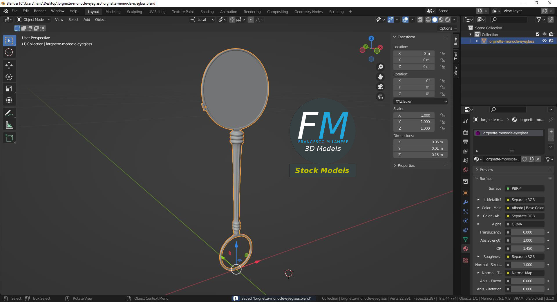 3D-Modell - Lorgnette Monokel - 09
