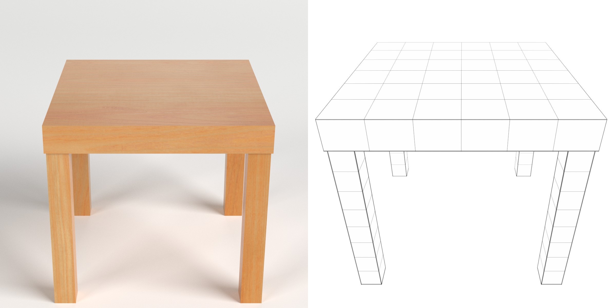 3D-Modell - Niedriger Quadratischer Beistelltisch aus Holz