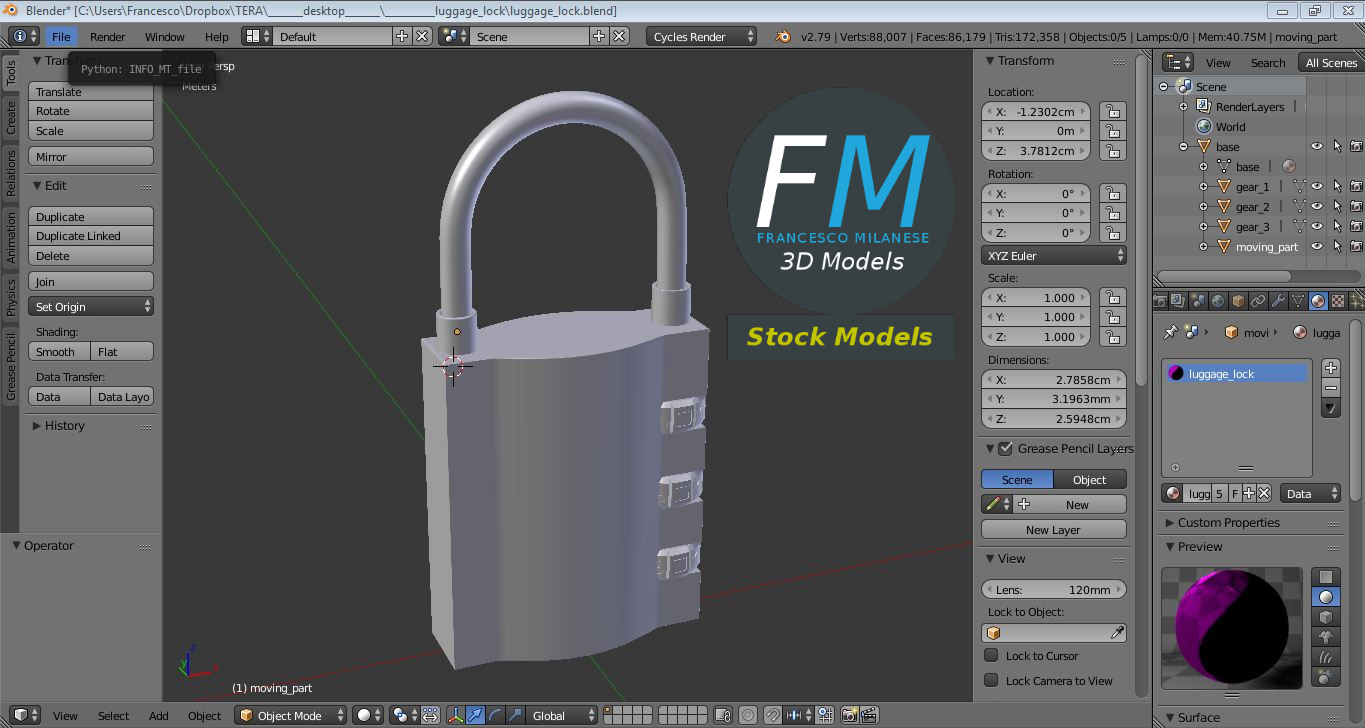 3D-Modell - Zahlenschloss für Gepäck - 09