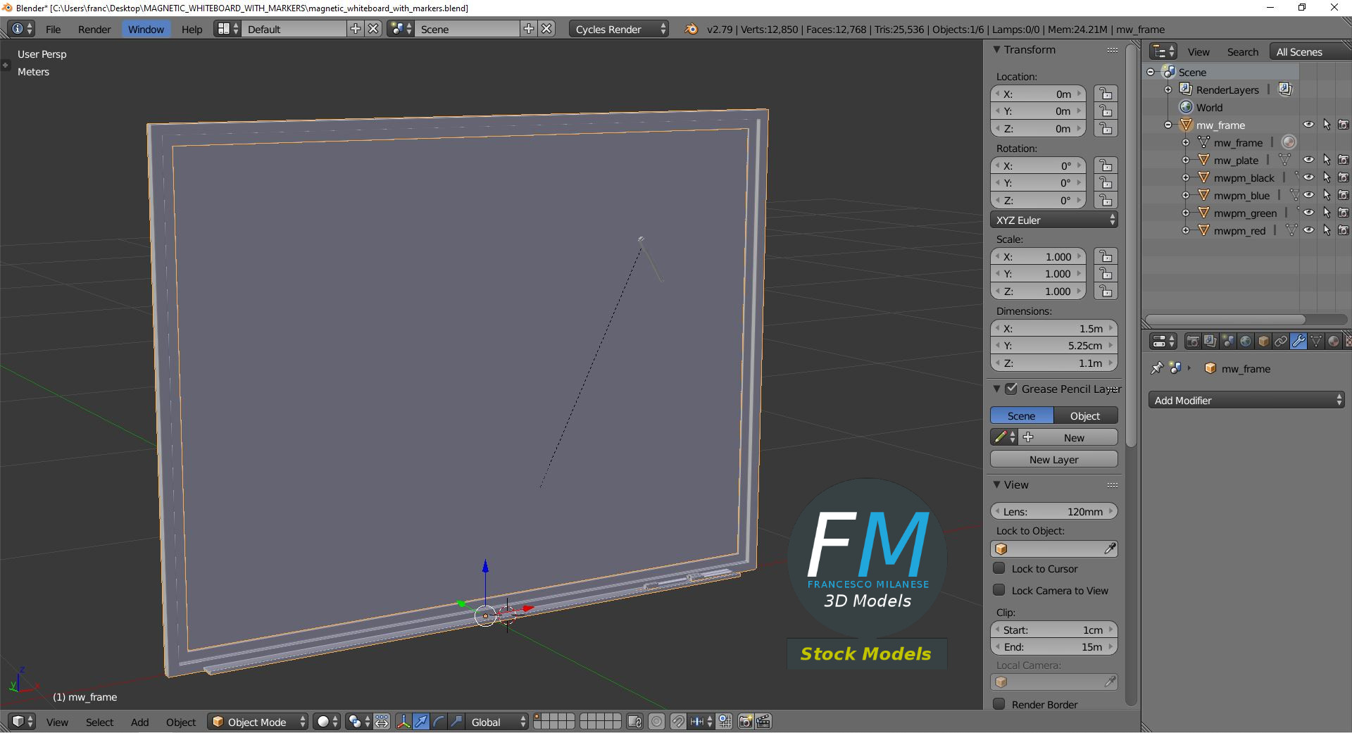 3D-Modell - Magnetisches Whiteboard mit Markern - 09