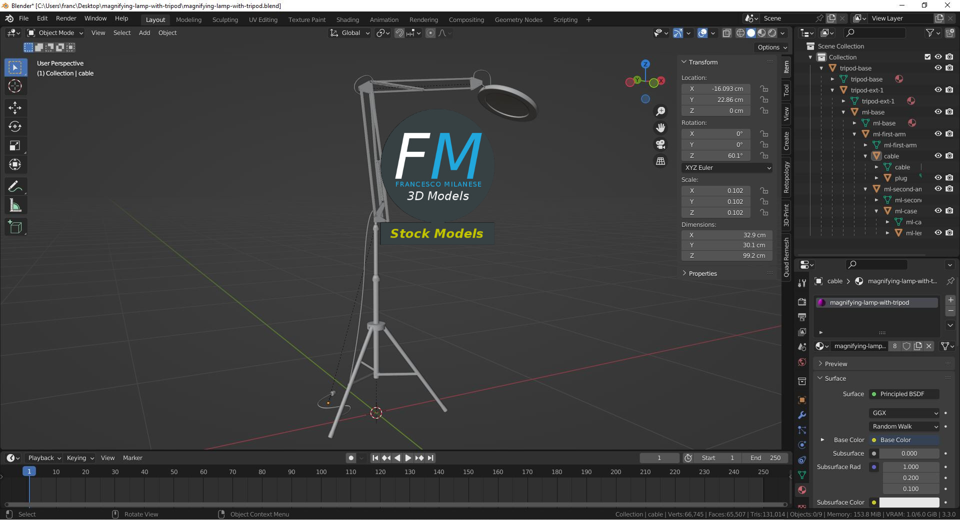 3D-Modell - Lupenleuchte mit Stativ - 09