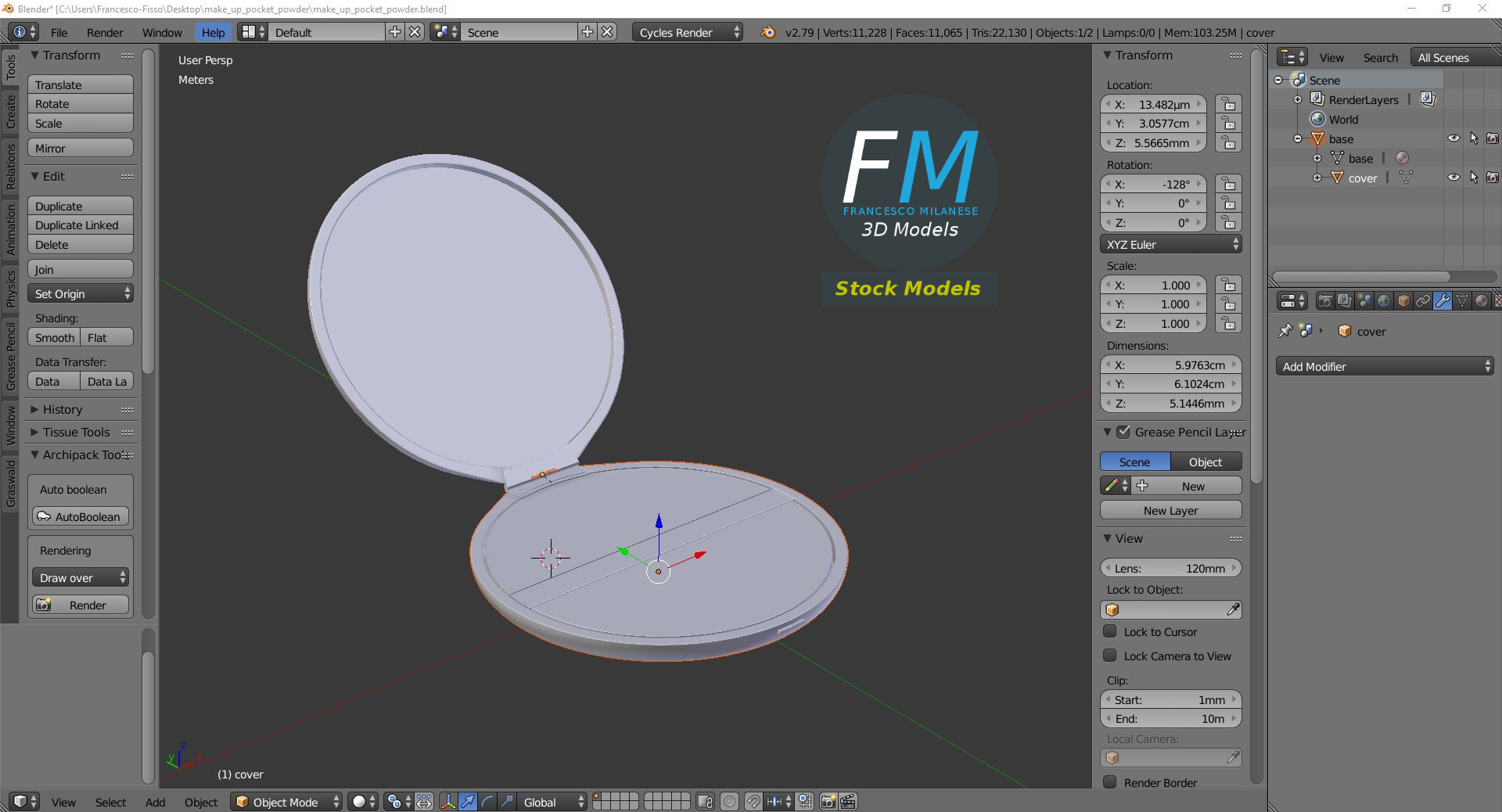 3D-Modell - Make-up-Puderdose - 09