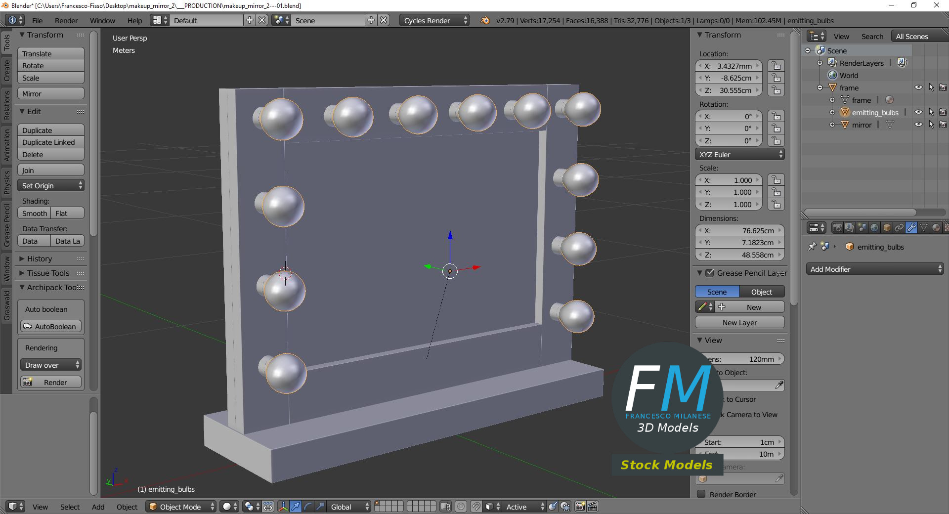 3D-Modell - Schminkspiegel mit Beleuchtung - 09