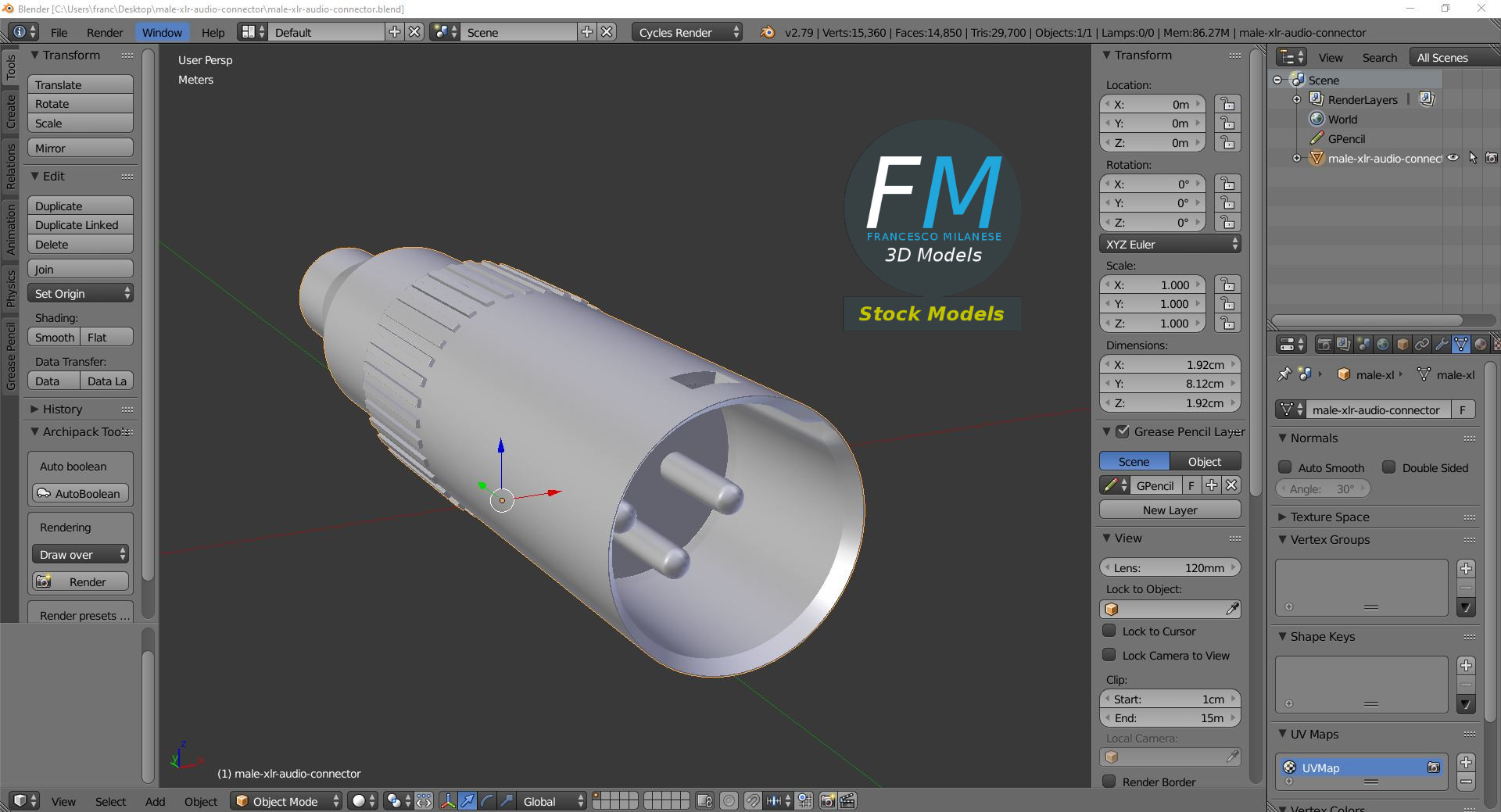 3D-Modell - XLR-Audiostecker - 09