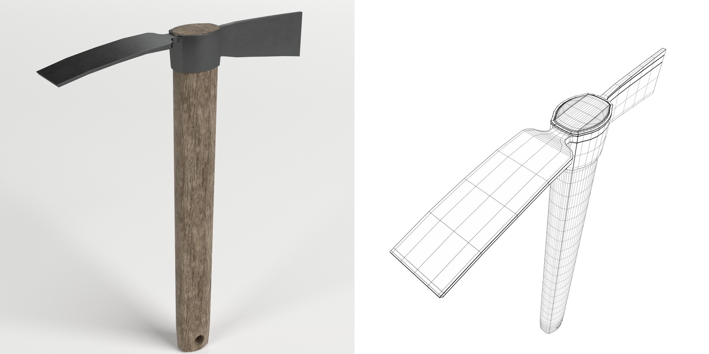 3D-Modell - Kreuzhacke mit Holzstiel