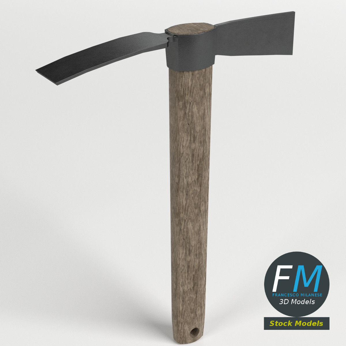 3D-Modell - Kreuzhacke mit Holzstiel - 01