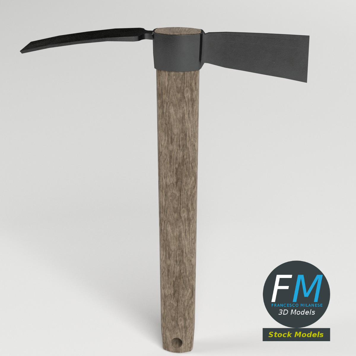 3D-Modell - Kreuzhacke mit Holzstiel - 02