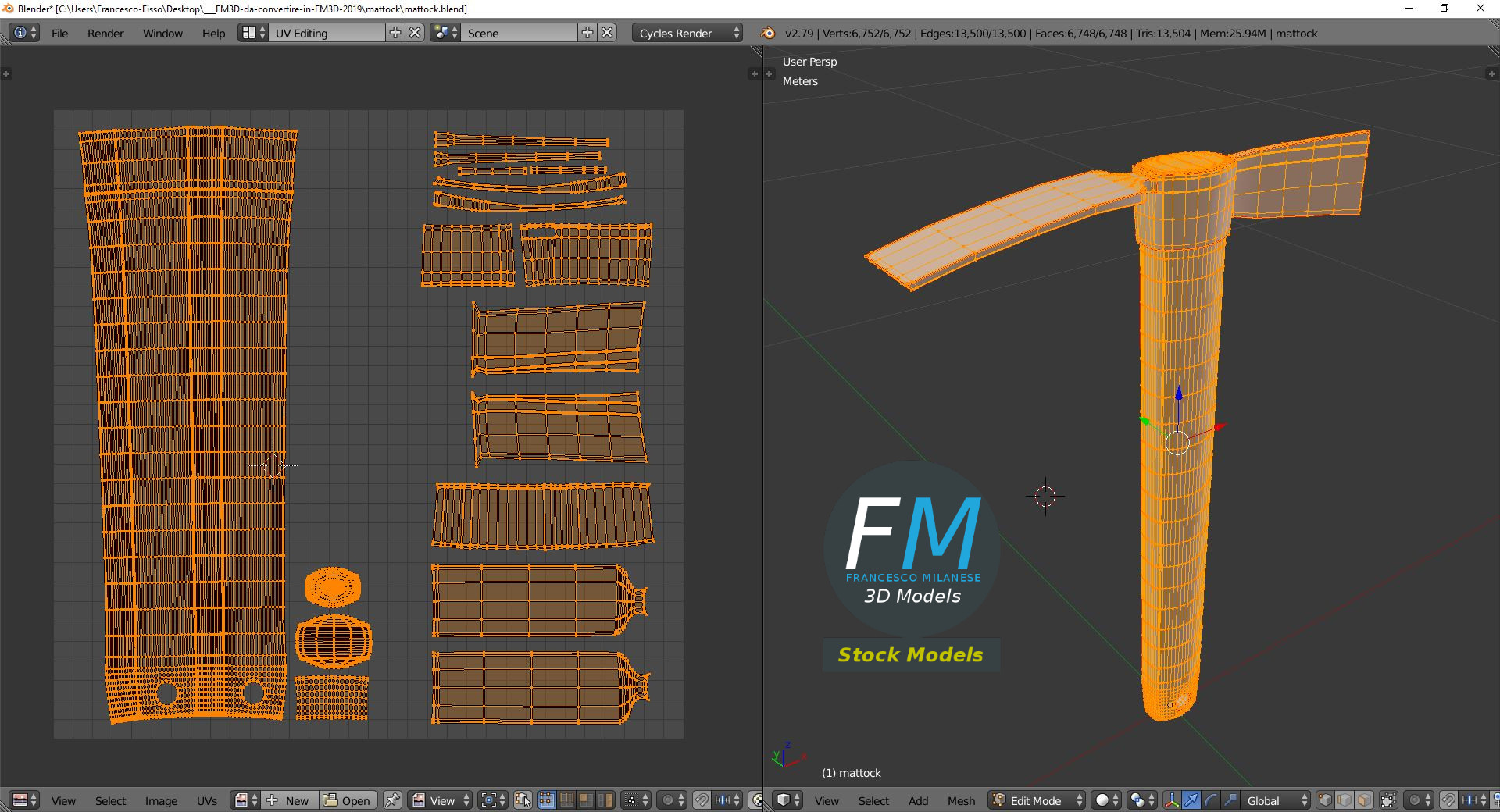 3D-Modell - Kreuzhacke mit Holzstiel - 10