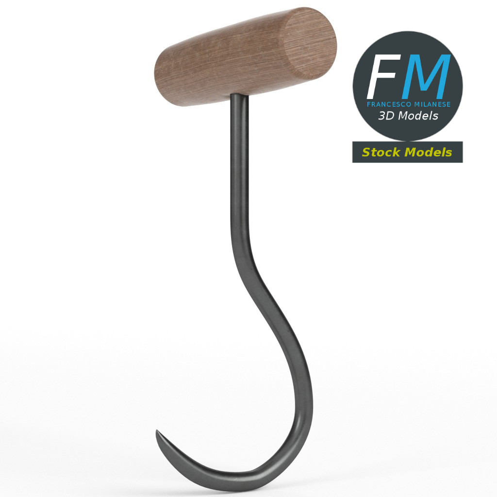 3D-Modell - Fleischerhaken mit Holzgriff - 01