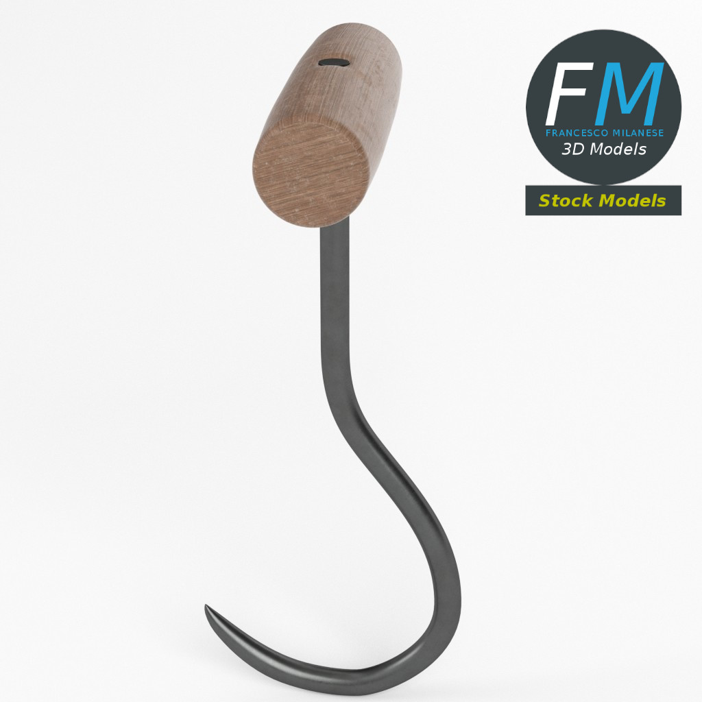 3D-Modell - Fleischerhaken mit Holzgriff - 02