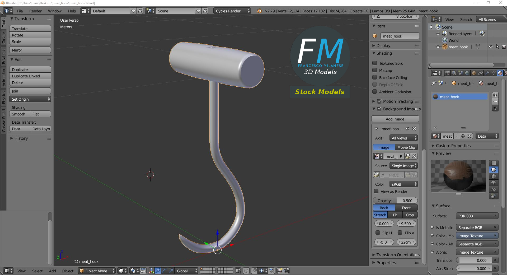 3D-Modell - Fleischerhaken mit Holzgriff - 09