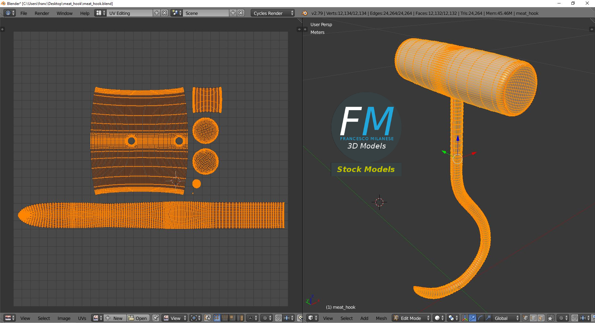 3D-Modell - Fleischerhaken mit Holzgriff - 10