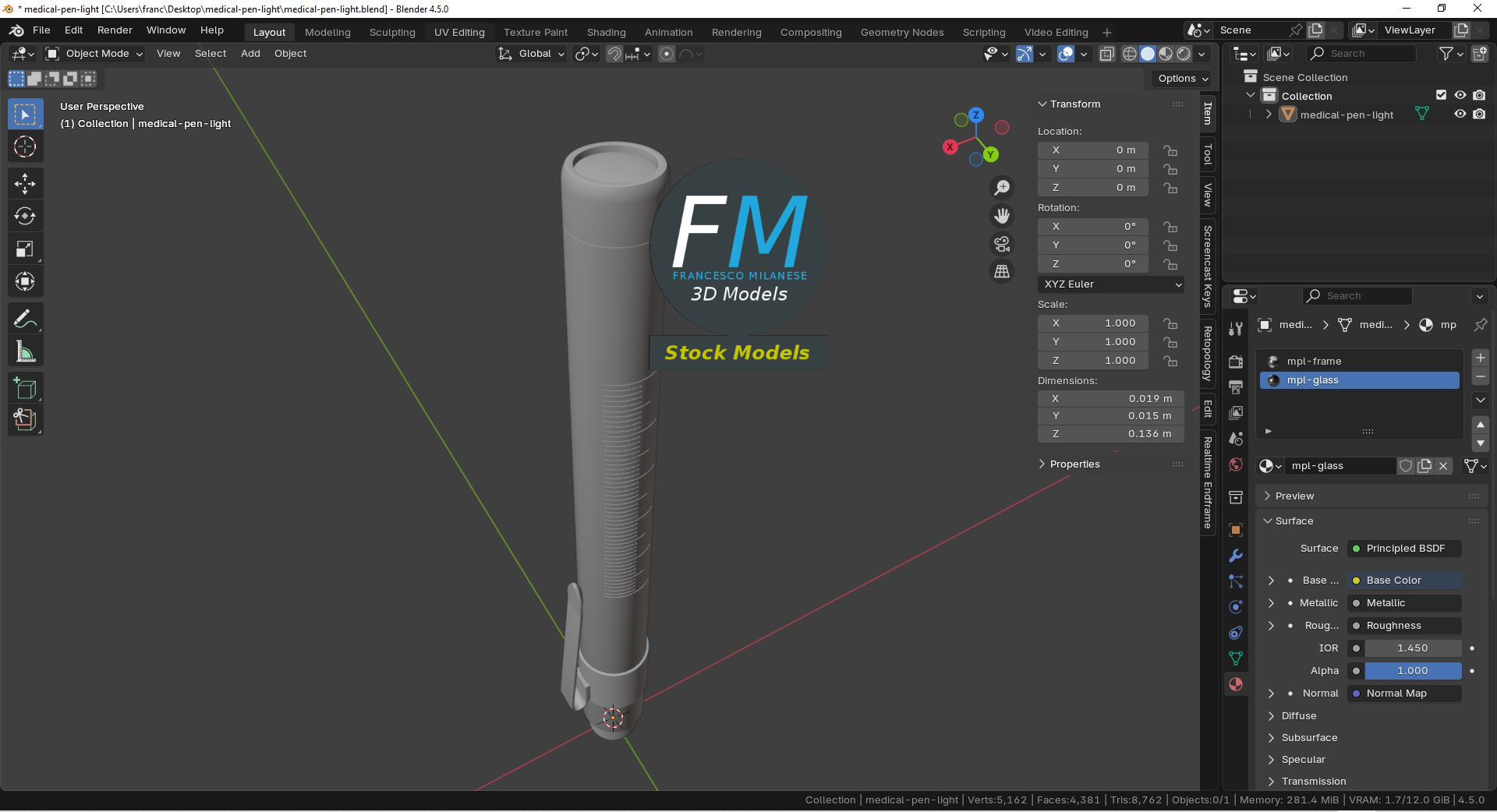 3D-Modell - Medizinische Stiftleuchte mit Pupillenskala - 09