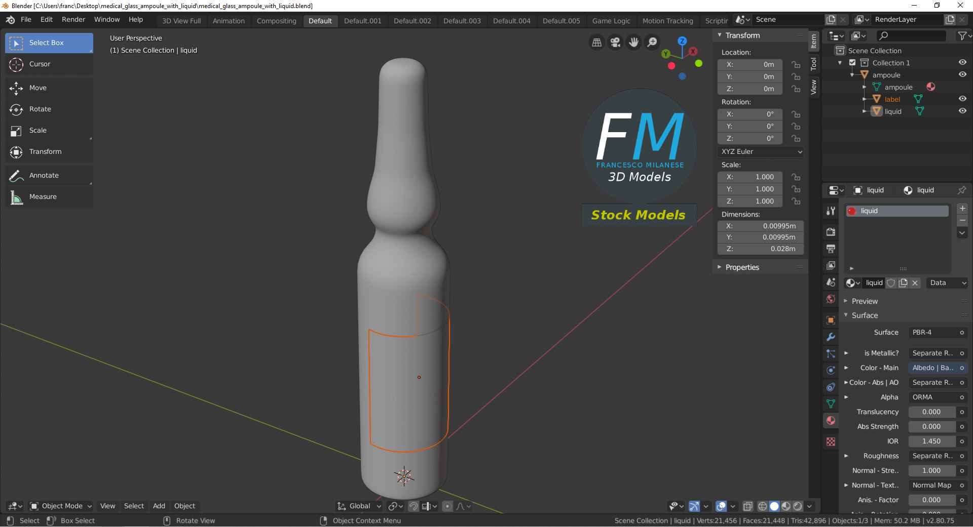 3D-Modell - Medizinische Glasampulle mit Flüssigkeit - 09