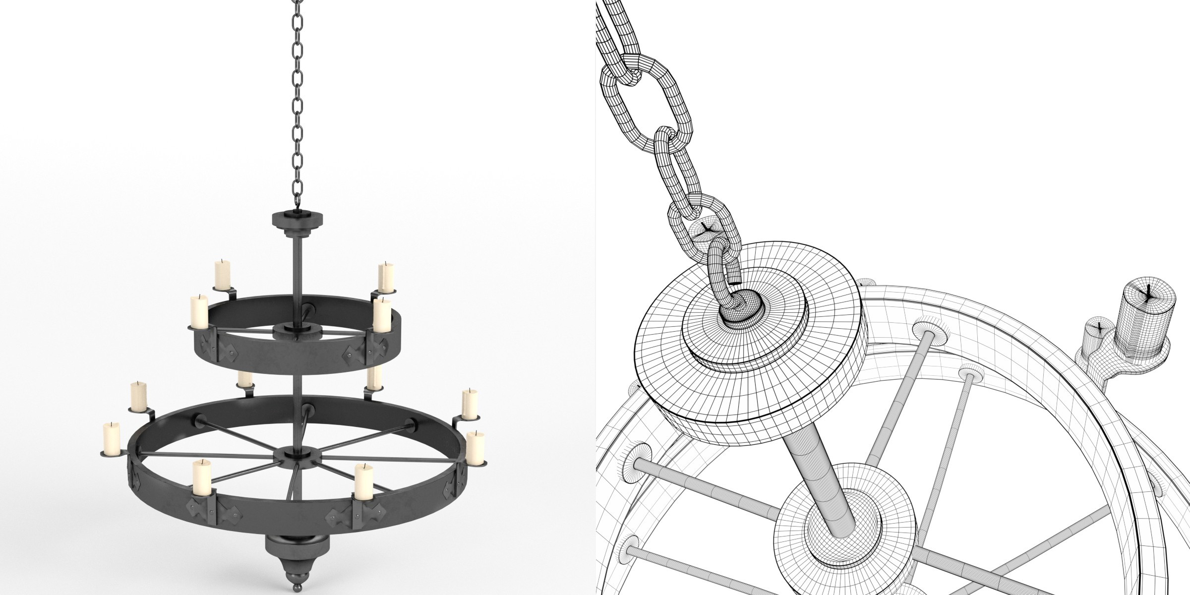 3D-Modell - Zweistöckiger mittelalterlicher Kronleuchter