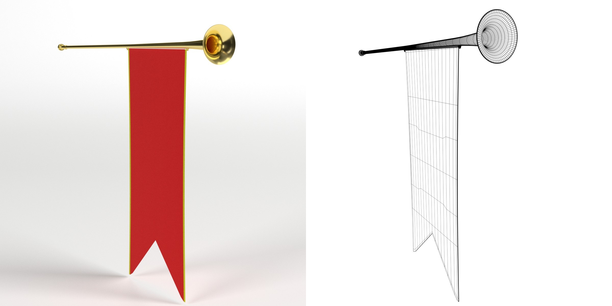 3D-Modell - Mittelalterliche Heraldische Trompete mit Banner