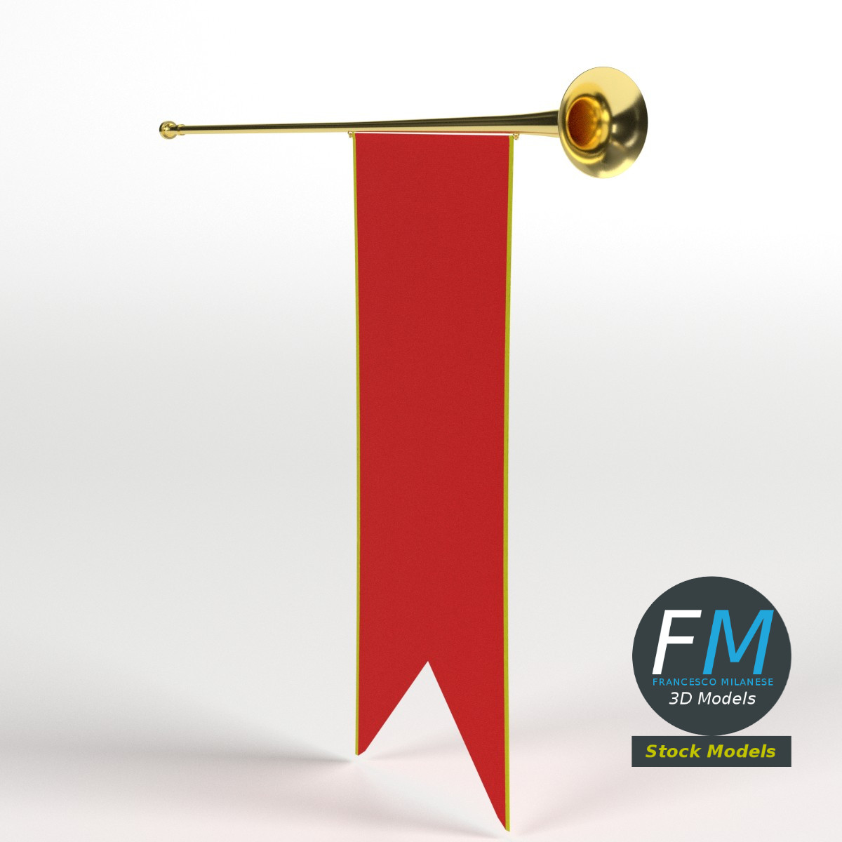 3D-Modell - Mittelalterliche Heraldische Trompete mit Banner - 01