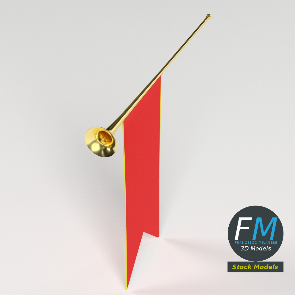 3D-Modell - Mittelalterliche Heraldische Trompete mit Banner - 02