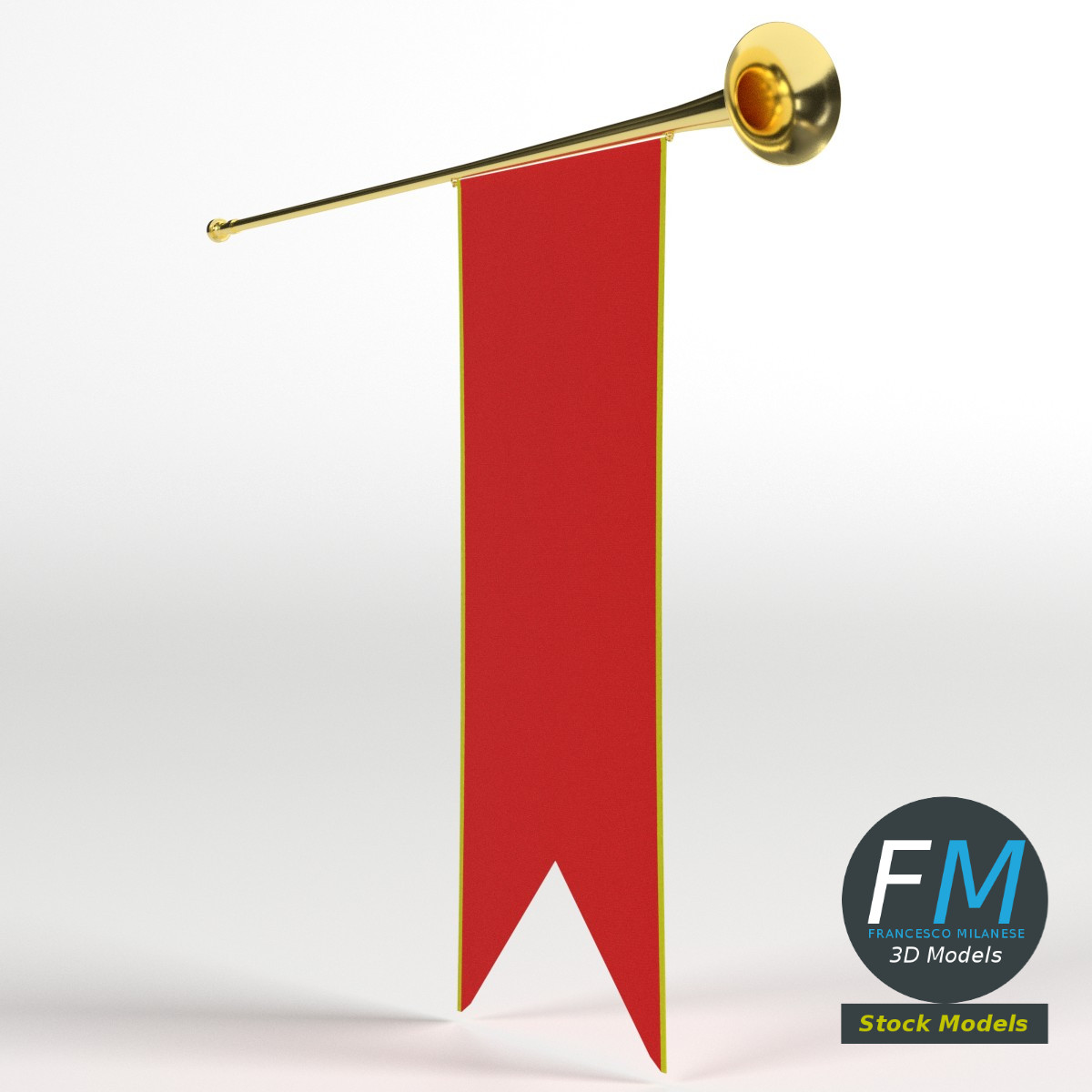 3D-Modell - Mittelalterliche Heraldische Trompete mit Banner - 03