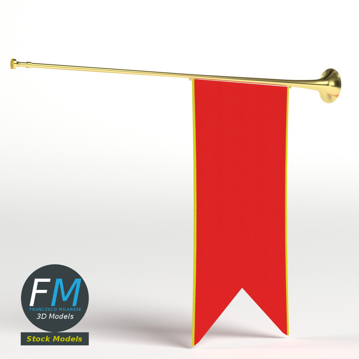 3D-Modell - Mittelalterliche Heraldische Trompete mit Banner - 04