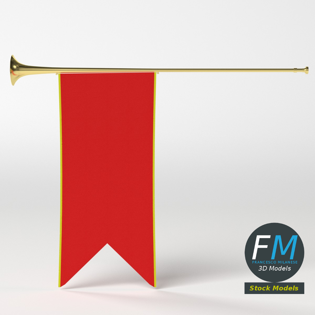3D-Modell - Mittelalterliche Heraldische Trompete mit Banner - 05
