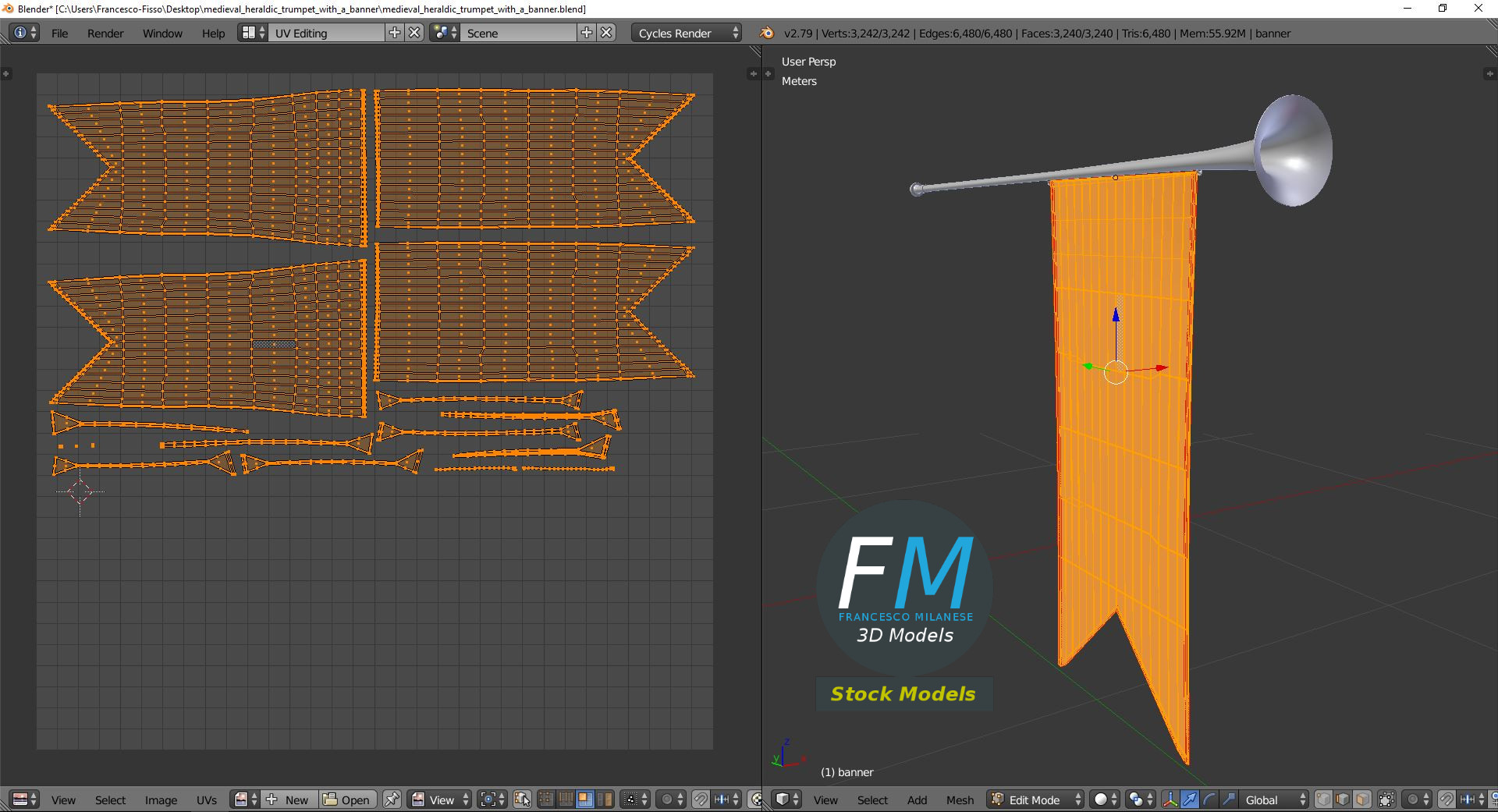 3D-Modell - Mittelalterliche Heraldische Trompete mit Banner - 10