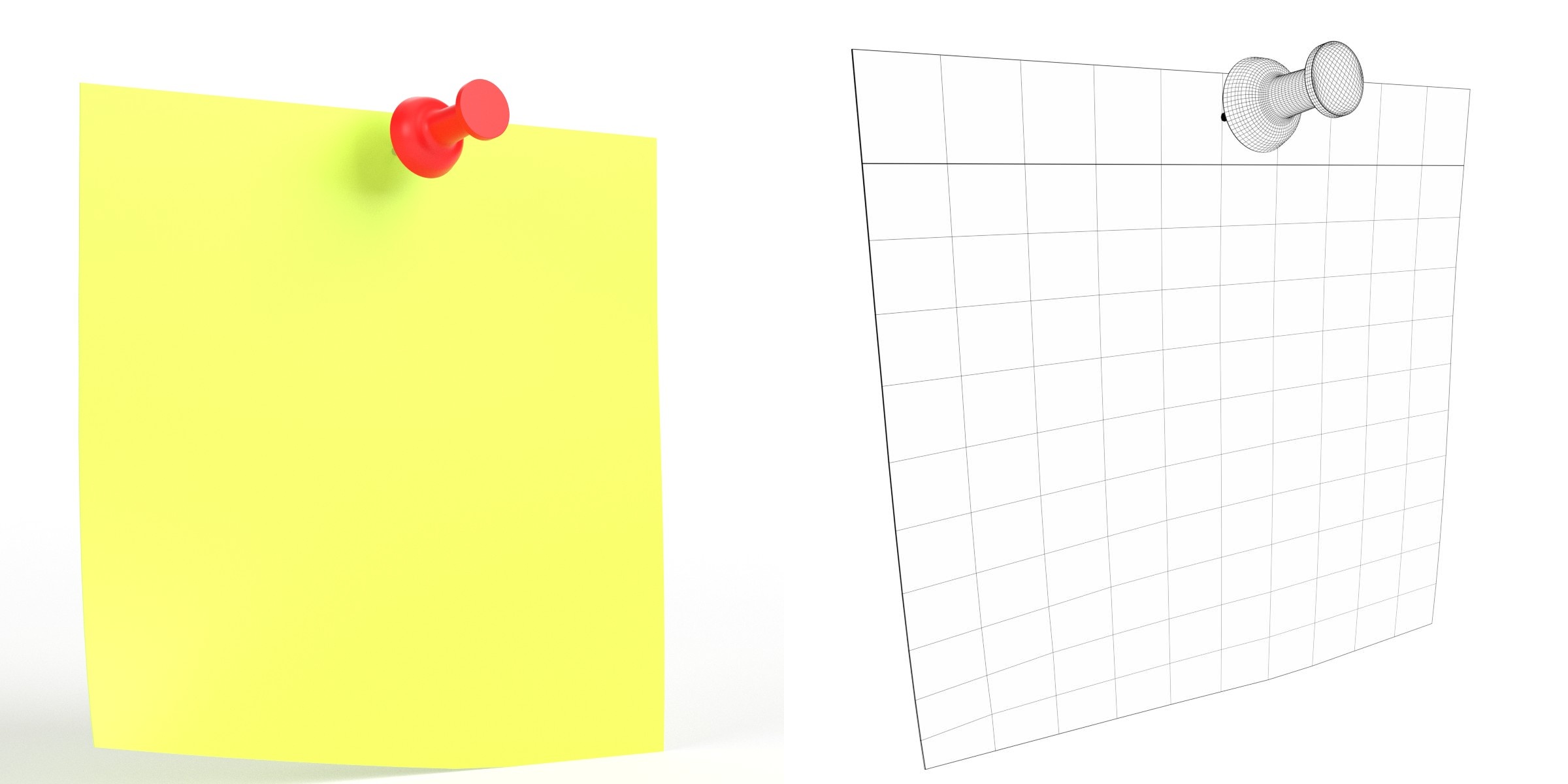 3D-Modell - Notizzettel mit Reißzwecke
