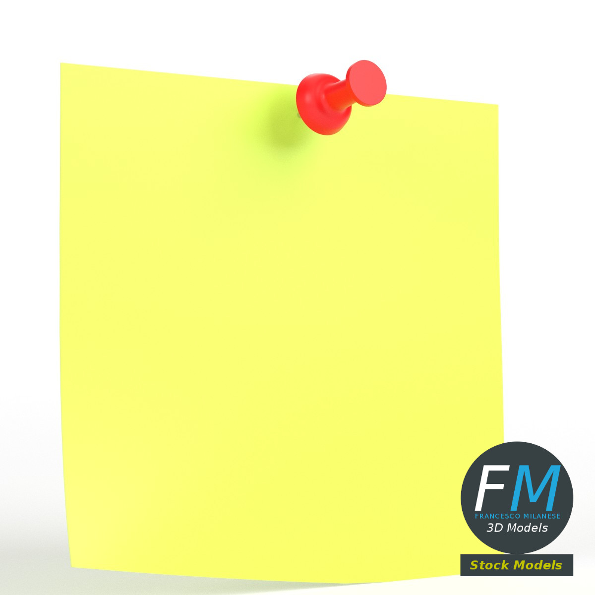 3D-Modell - Notizzettel mit Reißzwecke - 01