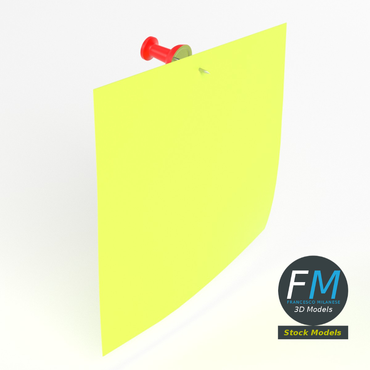 3D-Modell - Notizzettel mit Reißzwecke - 02
