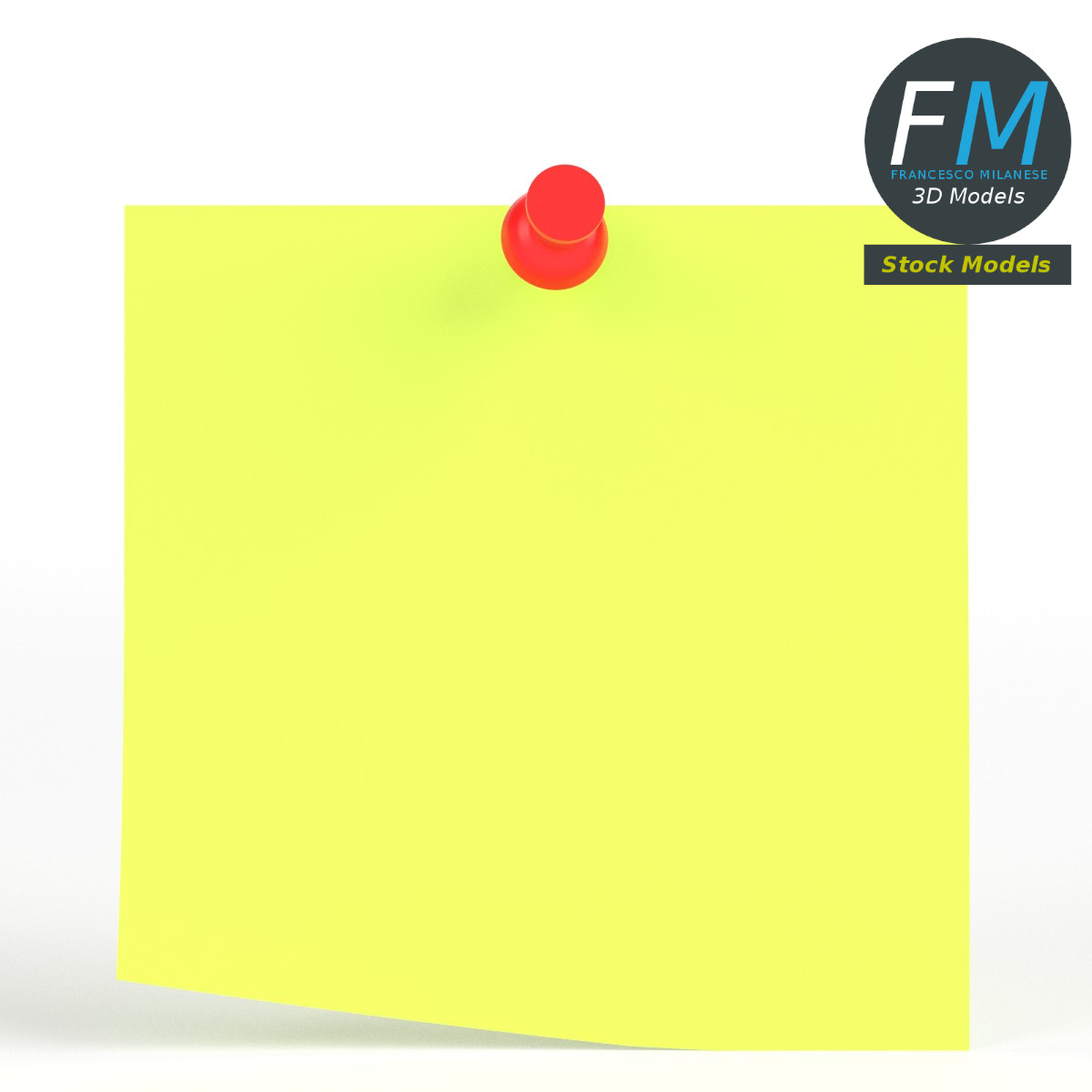 3D-Modell - Notizzettel mit Reißzwecke - 03