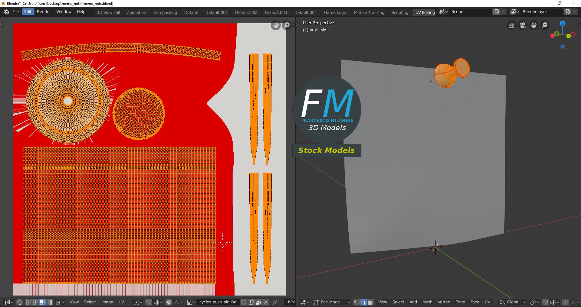 3D-Modell - Notizzettel mit Reißzwecke - 10
