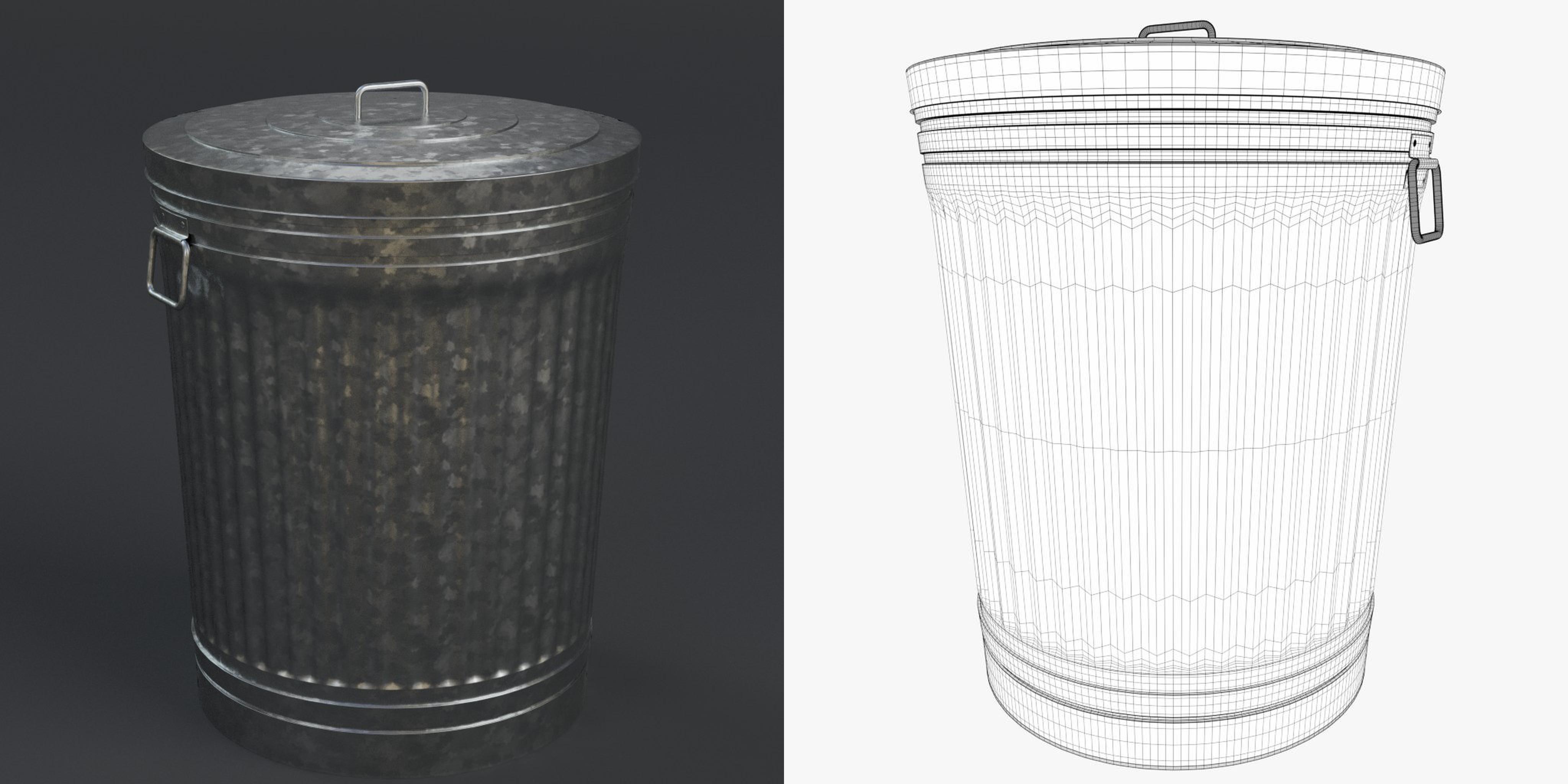 3D-Modell - Geschlossener Metallmülleimer