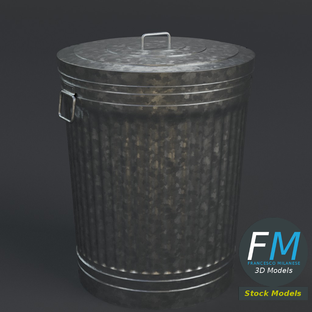 3D-Modell - Geschlossener Metallmülleimer - 01