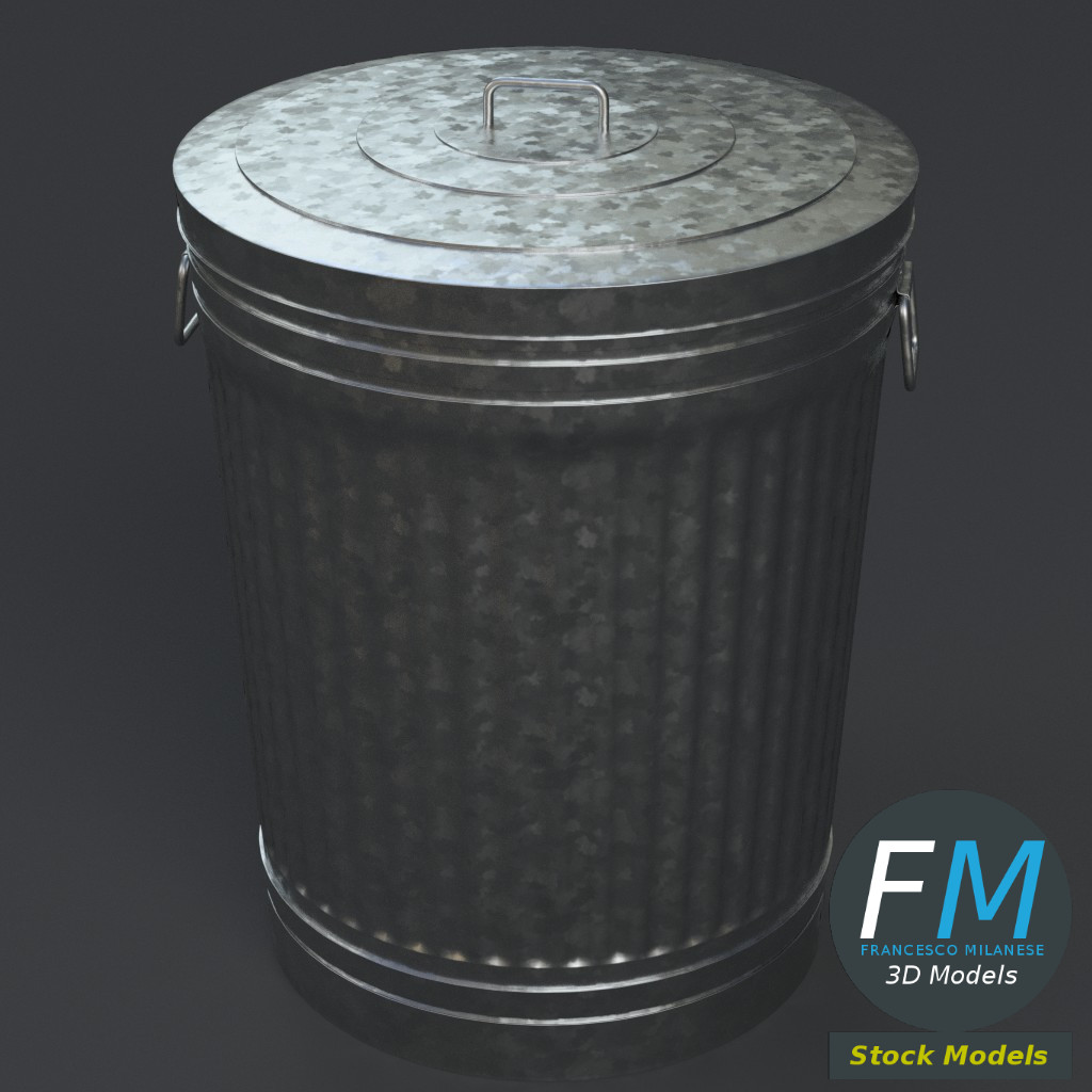 3D-Modell - Geschlossener Metallmülleimer - 02