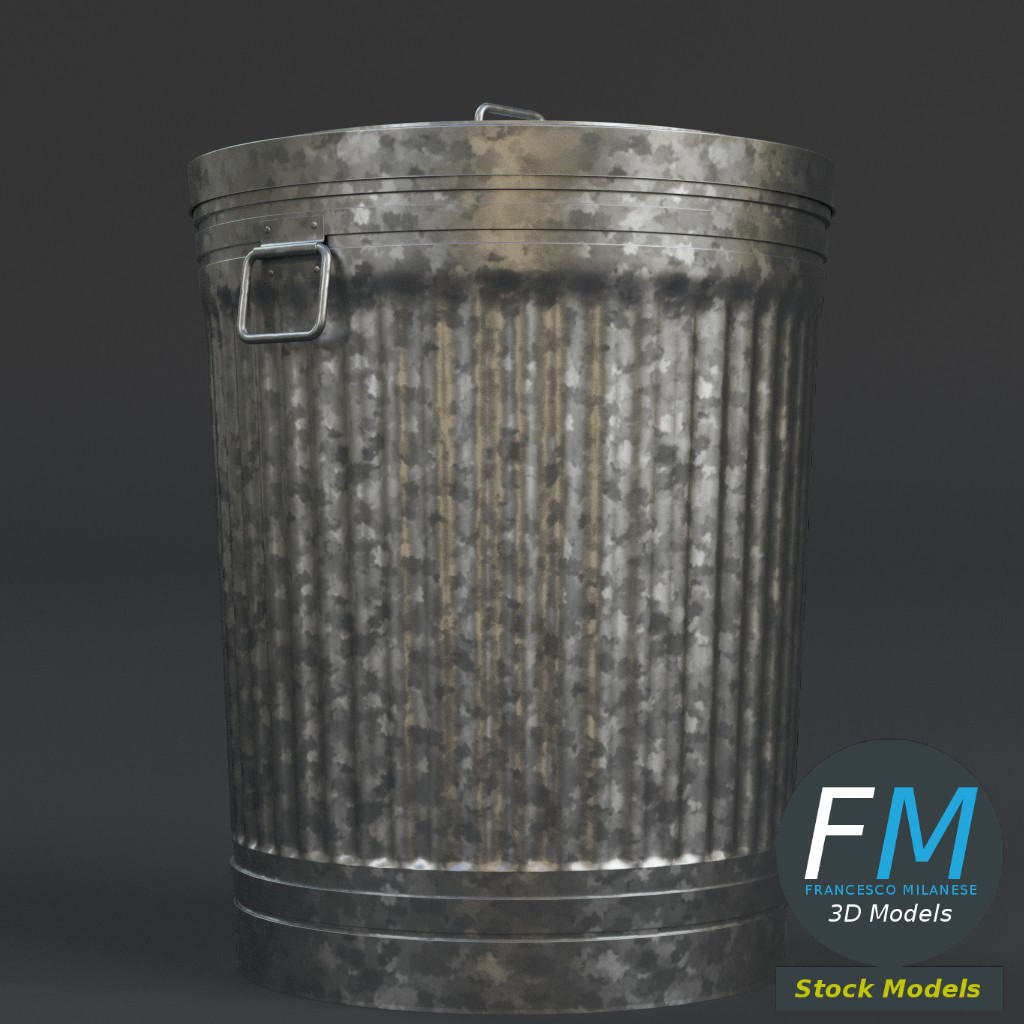 3D-Modell - Geschlossener Metallmülleimer - 03