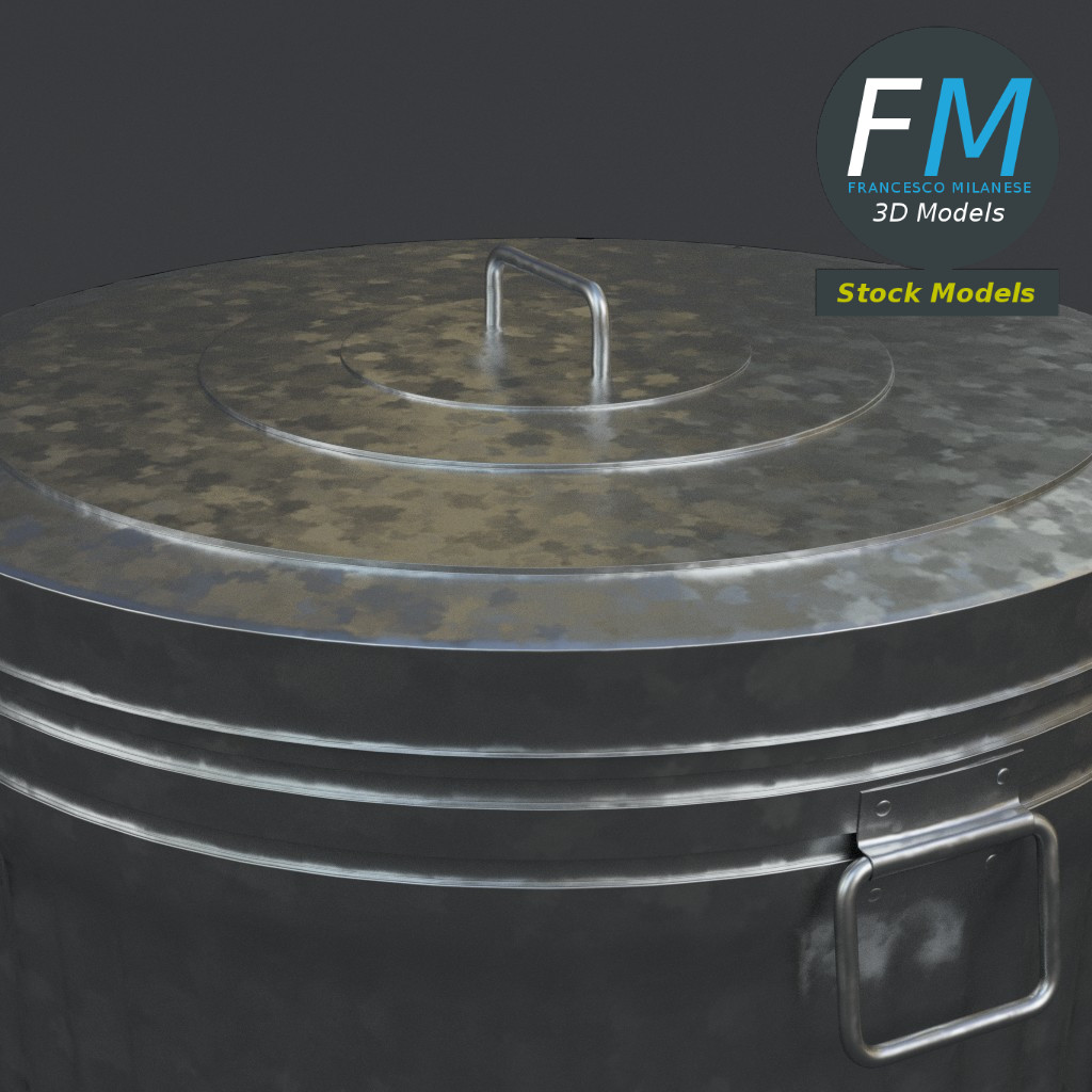 3D-Modell - Geschlossener Metallmülleimer - 04