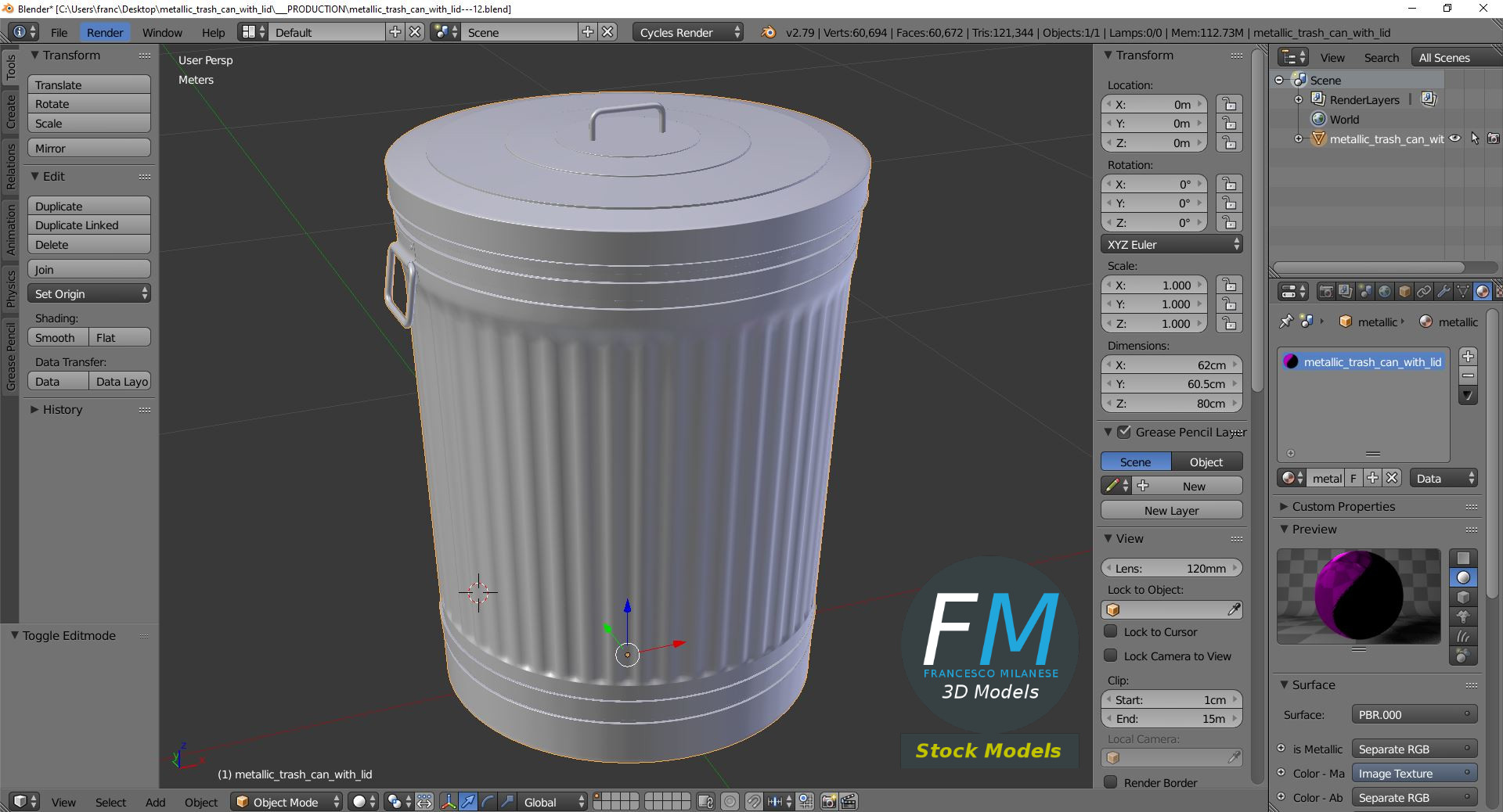 3D-Modell - Geschlossener Metallmülleimer - 09