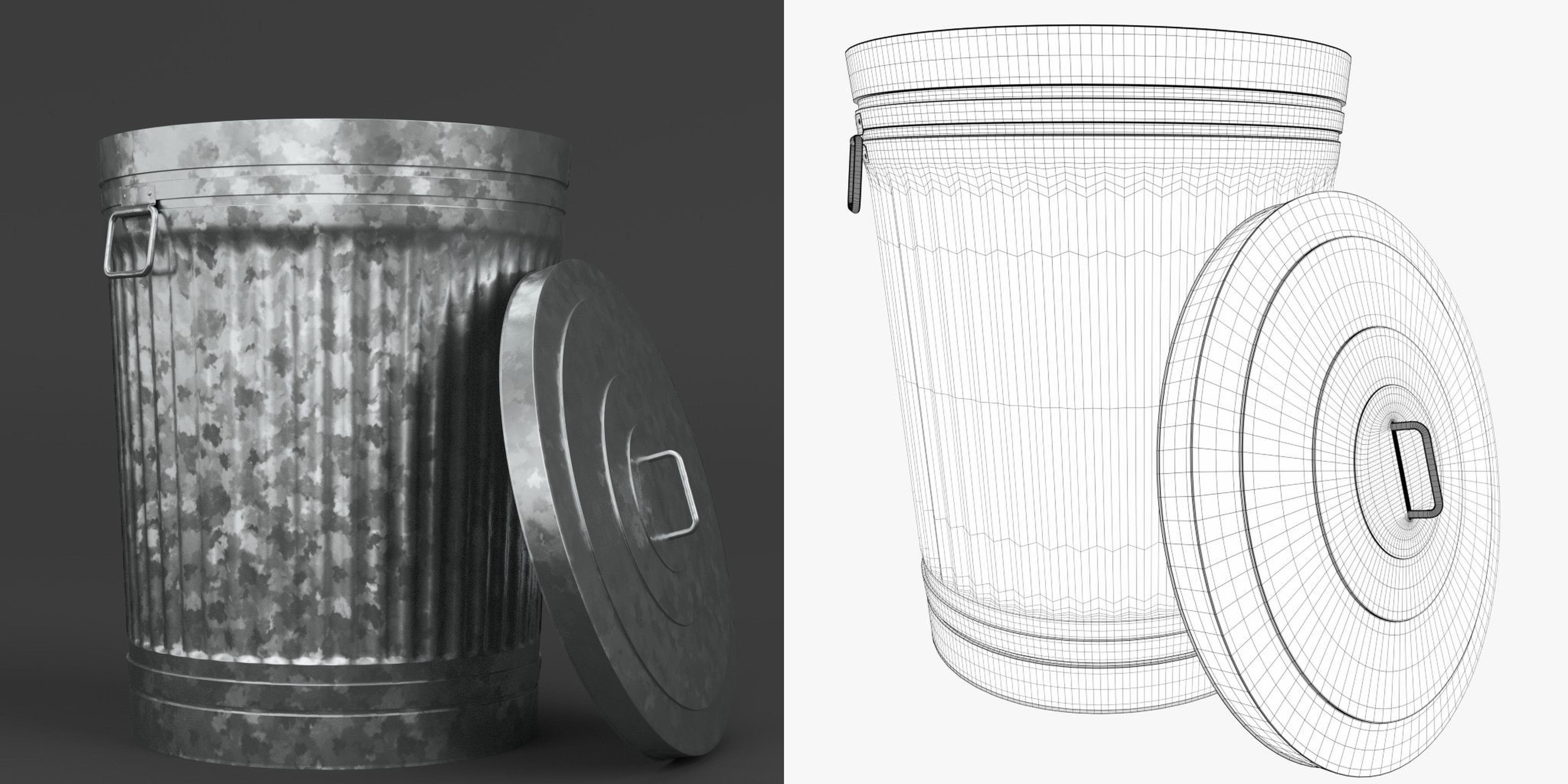 3D-Modell - Metallmülleimer mit Deckel
