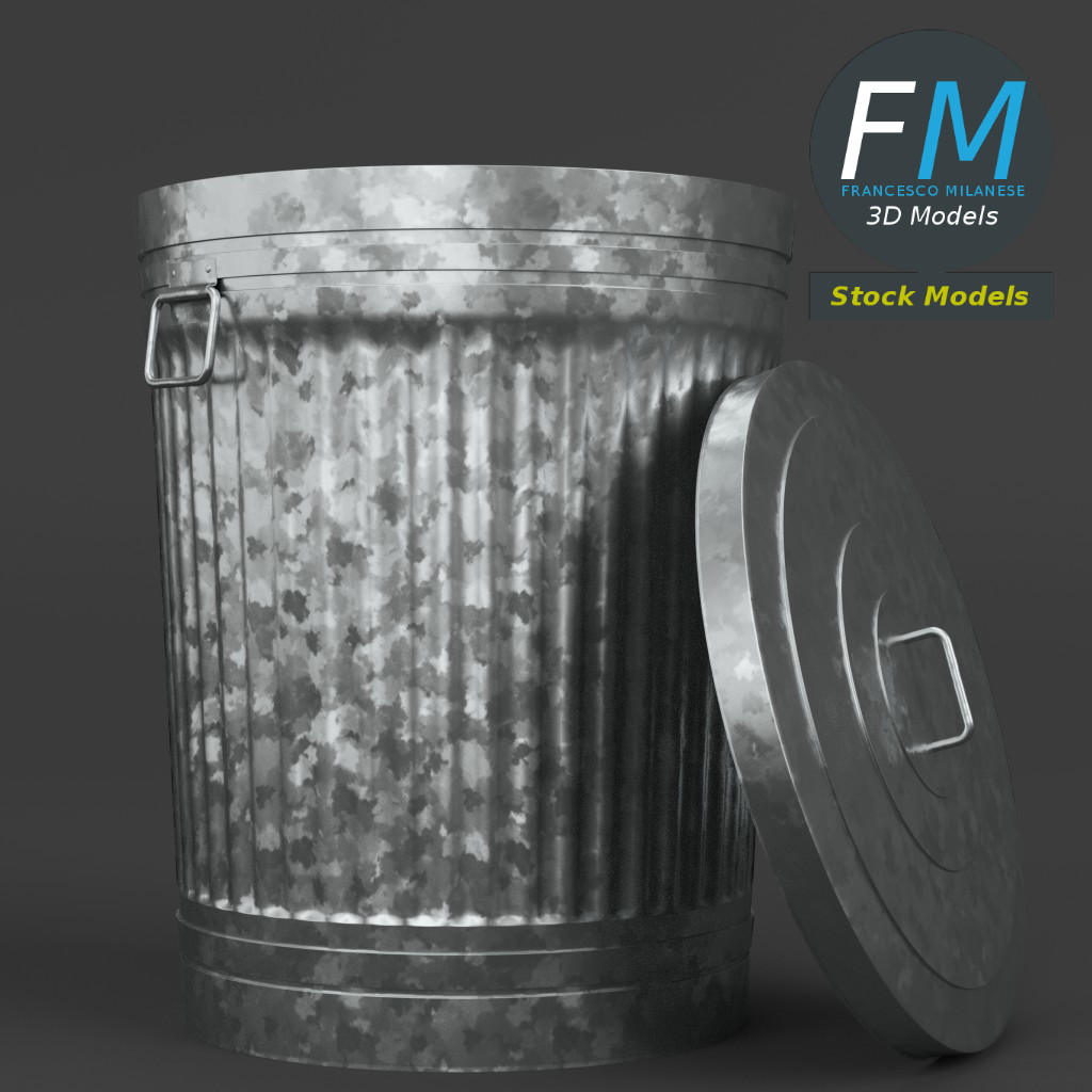 3D-Modell - Metallmülleimer mit Deckel - 01