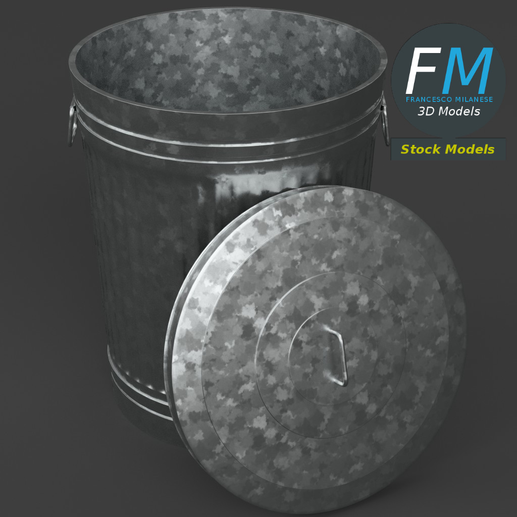 3D-Modell - Metallmülleimer mit Deckel - 02