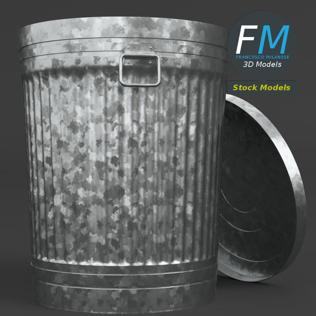 3D-Modell - Metallmülleimer mit Deckel - 03
