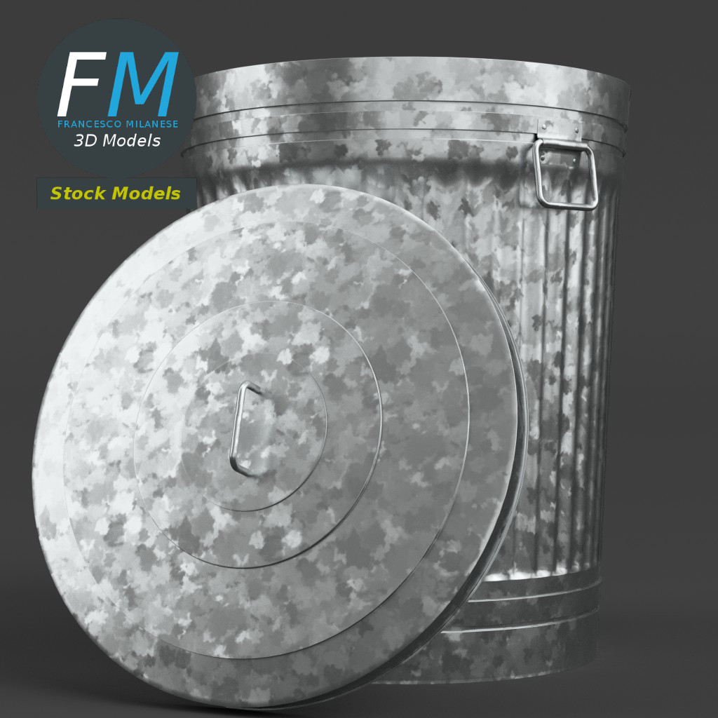 3D-Modell - Metallmülleimer mit Deckel - 04