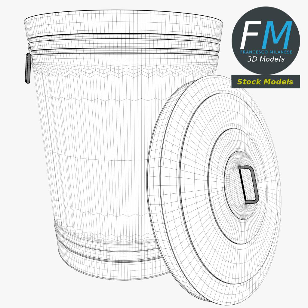 3D-Modell - Metallmülleimer mit Deckel - 07